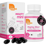 Frasco de suplemento ZAHLER Mighty Mini Prenatal + DHA 90 cápsulas blandas
