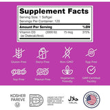 Tabla nutricional del suplemento Zahler Vitamina D3 Avanzada 3000 UI 120 cápsulas blandas