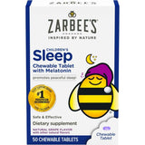 Caja frontal de Zarbee's melatonina infantil en tabletas masticables sabor uva con 50 tabletas.