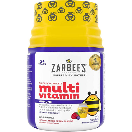 Frasco de suplemento Zarbee's Multivitamínico Completo + Inmune Sabor Baya 70 gomitas