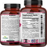 Frascos de Zazzee myo-inositol y D-chiro con folato y vitamina D3, con información del suplemento, ingredientes y modo de uso.