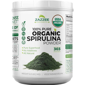 Frasco de suplemento Zazzee Organics Espirulina Orgánica Pura 1 KG Polvo
