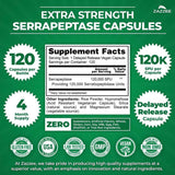 Tabla nutricional del suplemento Zazzee Serrapeptasa Enzimas Sistémicas 120 cápsulas de liberación retardada