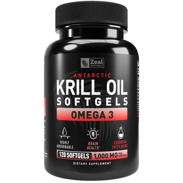 Frasco de suplemento Zeal Naturals Aceite de Krill Antártico 120 cápsulas