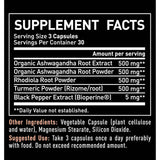 Tabla nutricional del suplemento Zeal Naturals Complejo Adaptógeno de Ashwagandha con Rodiola y Cúrcuma 90 cápsulas