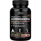 Frasco de suplemento Zeal Naturals Complejo Adaptógeno de Ashwagandha con Rodiola y Cúrcuma 90 cápsulas