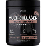 Frasco de suplemento Zeal Naturals Multi Colágeno Péptidos sabor chocolate 45 Servicios