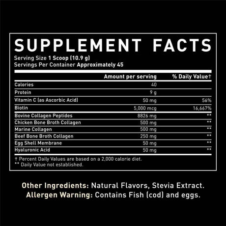Tabla nutricional del suplemento Zeal Naturals Multi Colágeno Péptidos sabor fresa 45 Servicios