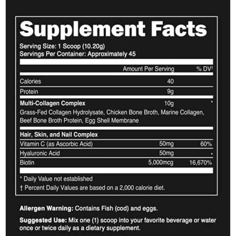 Tabla nutricional del suplemento Zeal Naturals Multi Colágeno Péptidos sin sabor 45 Servicios