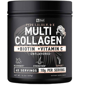 Frasco de suplemento Zeal Naturals Multi Colágeno Péptidos sin sabor 45 Servicios