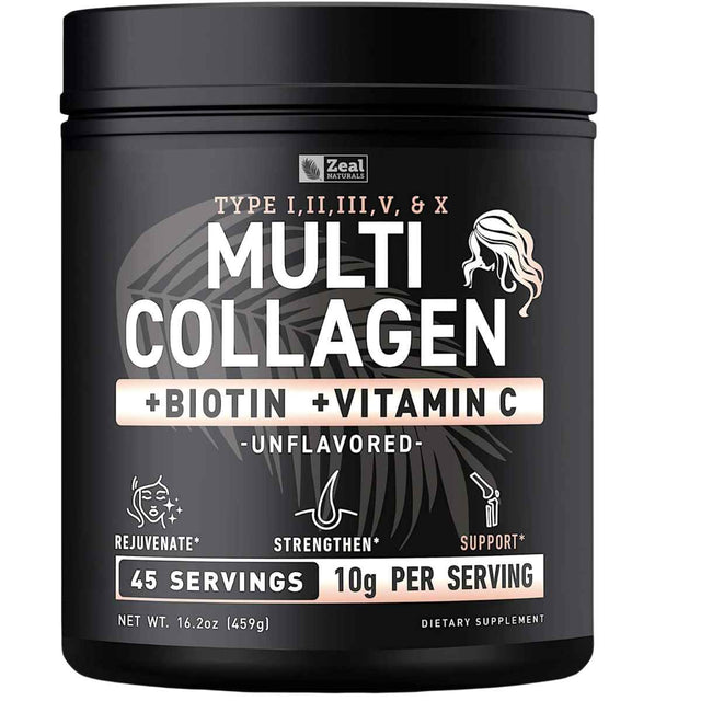 Frasco de suplemento Zeal Naturals Multi Colágeno Péptidos sin sabor 45 Servicios