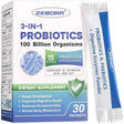 Frasco de suplemento Zebora Probióticos 3 en 1 con Prebióticos y Enzimas Digestivas 30 paquetes