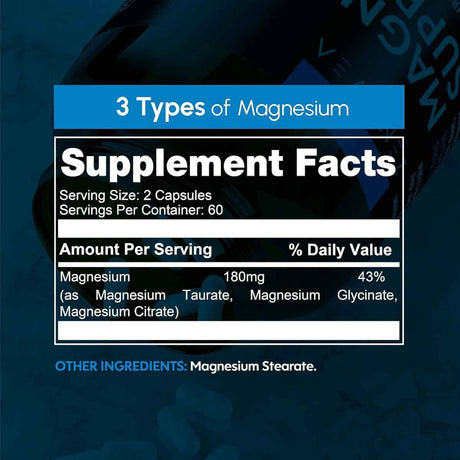 Tabla nutricional del suplemento Zenavea Complejo de Magnesio 180 mg 120 cápsulas