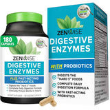 Frasco de suplemento Zenwise Enzimas Digestivas Plus Probióticos 180 cápsulas