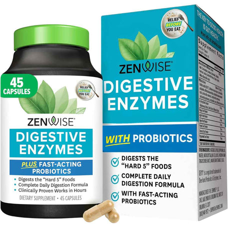 Frasco de suplemento Zenwise Enzimas Digestivas Plus Probióticos 45 cápsulas