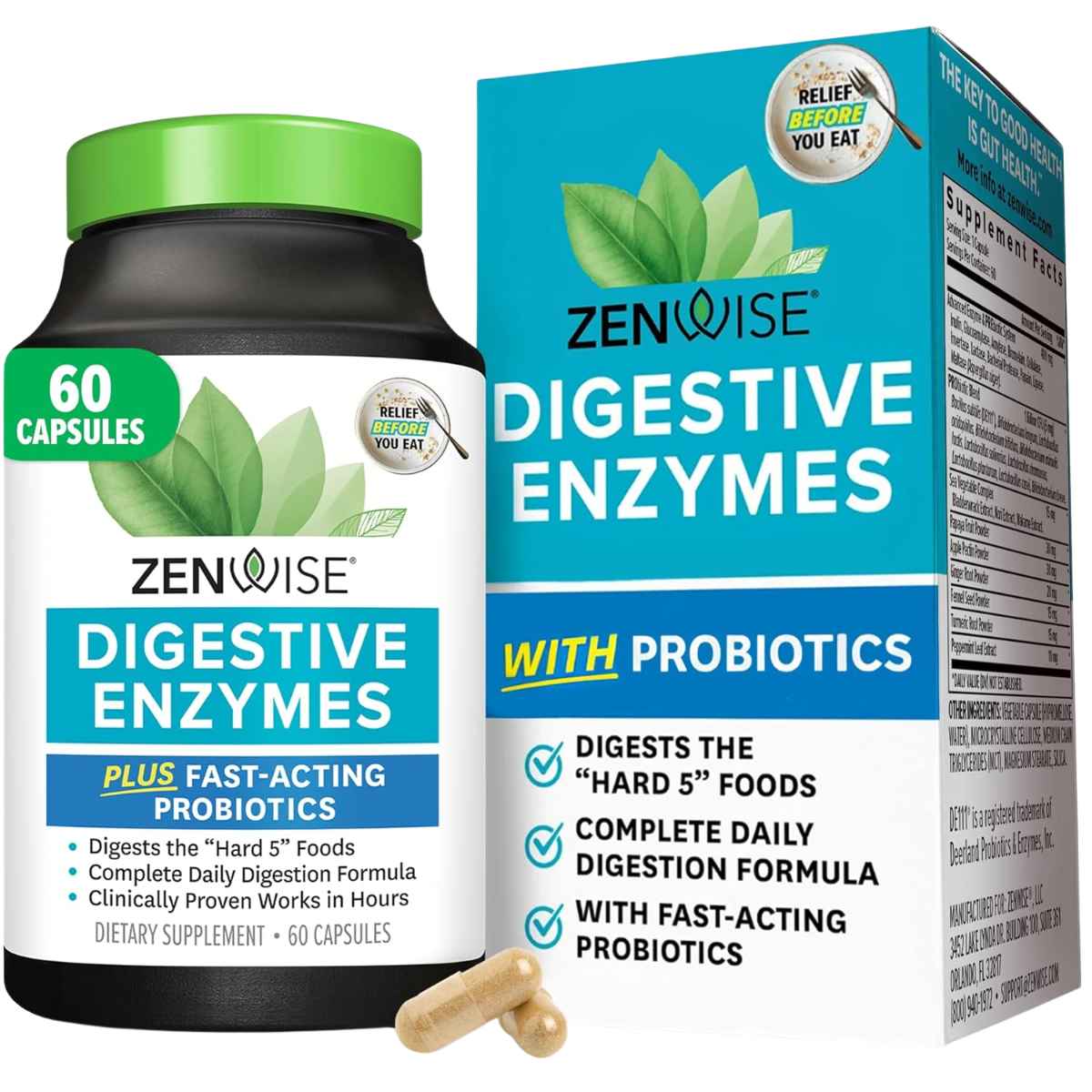 Frasco de suplemento Zenwise Enzimas Digestivas Plus Probióticos 60 cápsulas