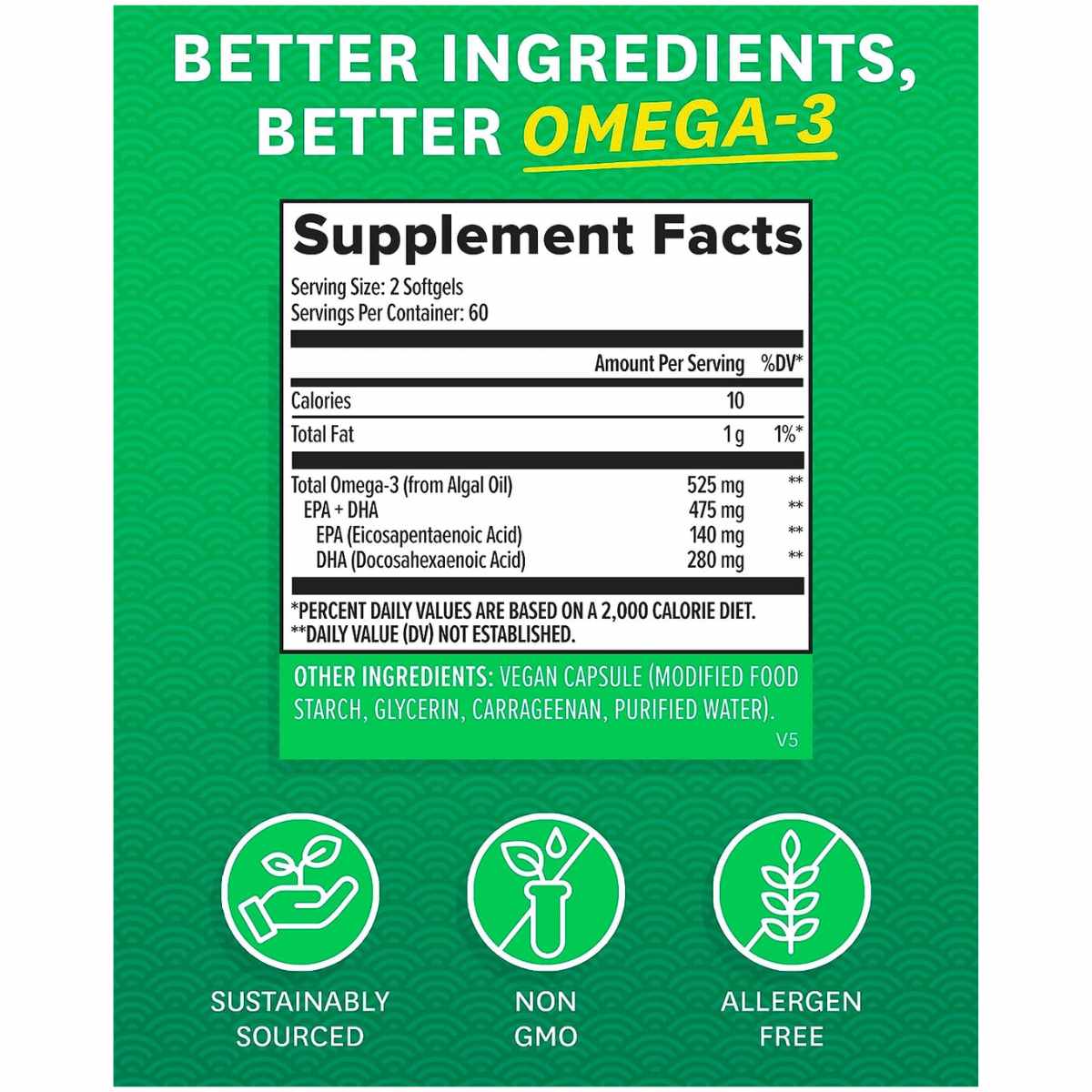 Etiqueta Supplement Facts de zenwise Omega 3 vegano de aceite de algas