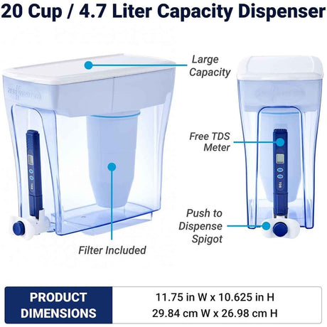 ZeroWater dispensador de agua con filtro de 20 tazas con capacidad, medidor TDS y dispensador