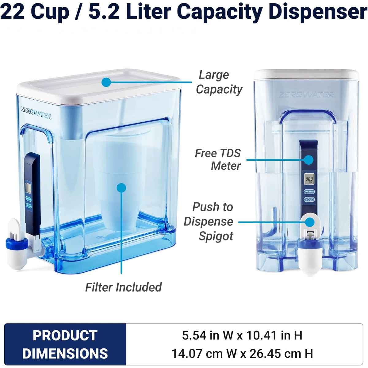 ZeroWater dispensador de agua con filtro de 22 tazas con capacidad, medidor TDS y dispensador