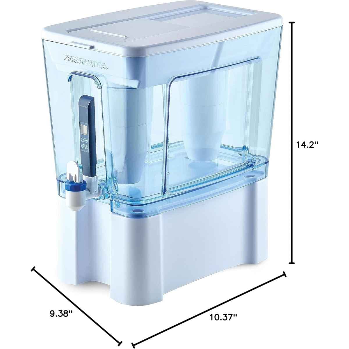 ZeroWater dispensador de agua con filtro de 52 tazas con medidas del producto