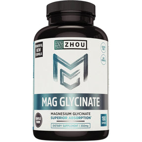 Frasco de glicinato de magnesio con extracto de pimienta negra Zhou de 180 cápsulas
