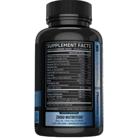 Tabla nutricional del suplemento Zhou Nutrition Iron Beard Fórmula para Barba y Cabello 60 cápsulas