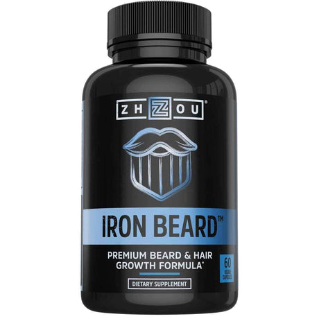 Frasco de suplemento Zhou Nutrition Iron Beard Fórmula para Barba y Cabello 60 cápsulas