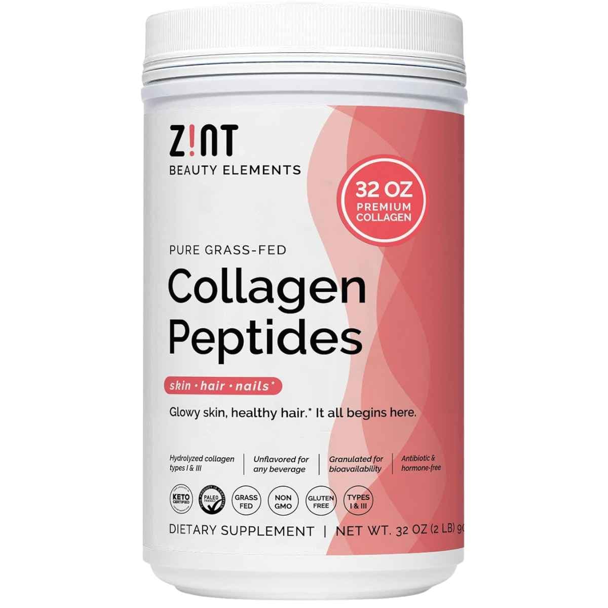Frasco de suplemento Z!NT Péptidos de Colágeno Bovino Hidrolizado 2 lb Polvo