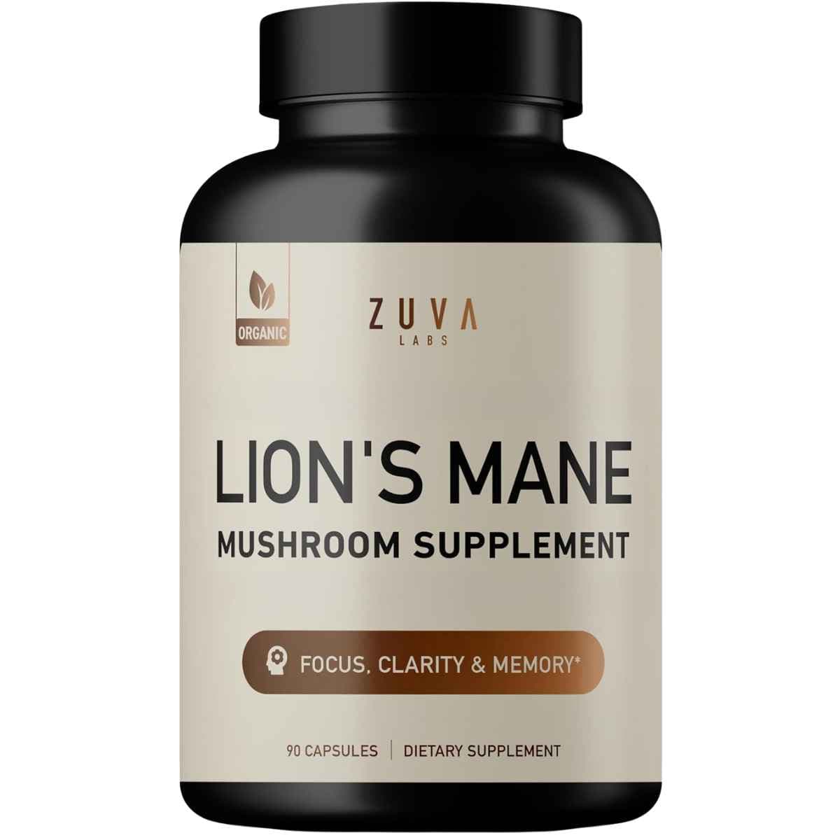 Frasco de suplemento Zuva Labs Melena de León, Cordyceps y Reishi Orgánico
